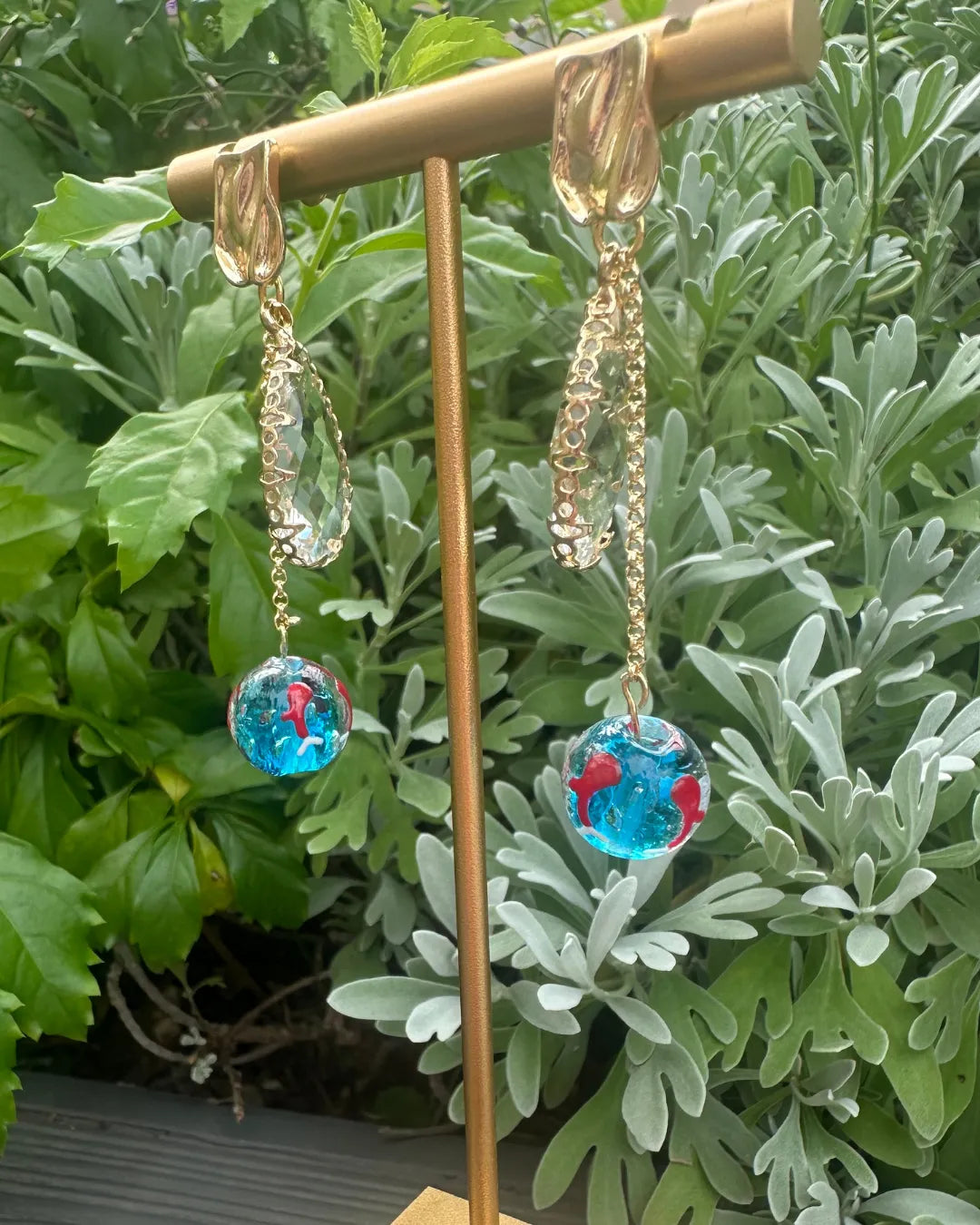 Aquarium Teardrop Glass & Mini Goldfish Earrings