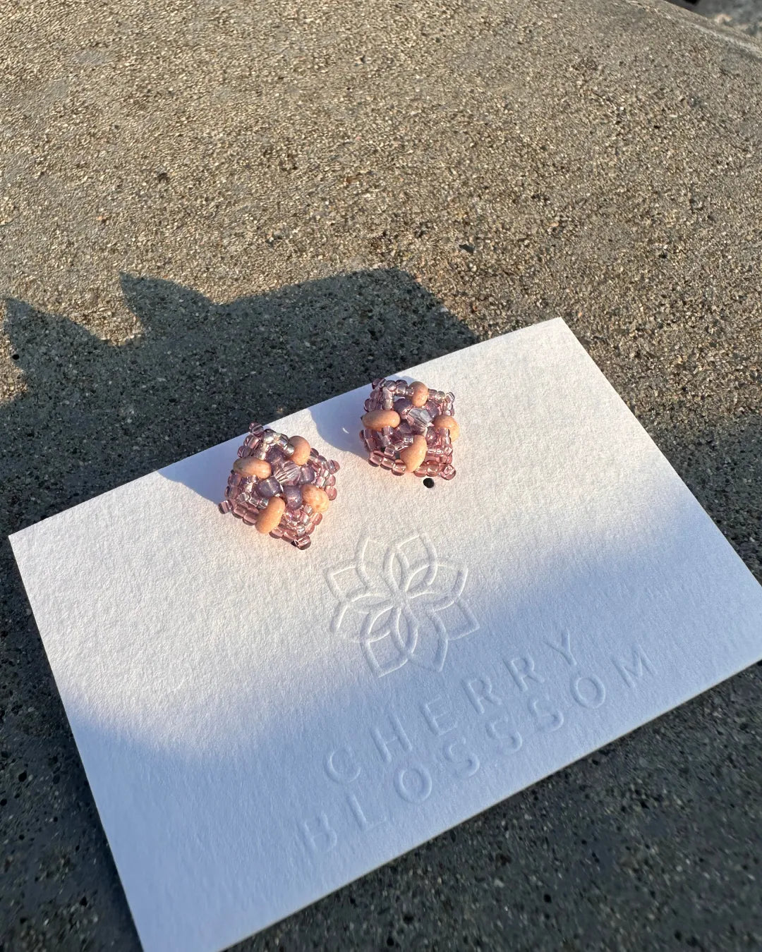 雙層馬賽克粉紫玻璃珠耳環