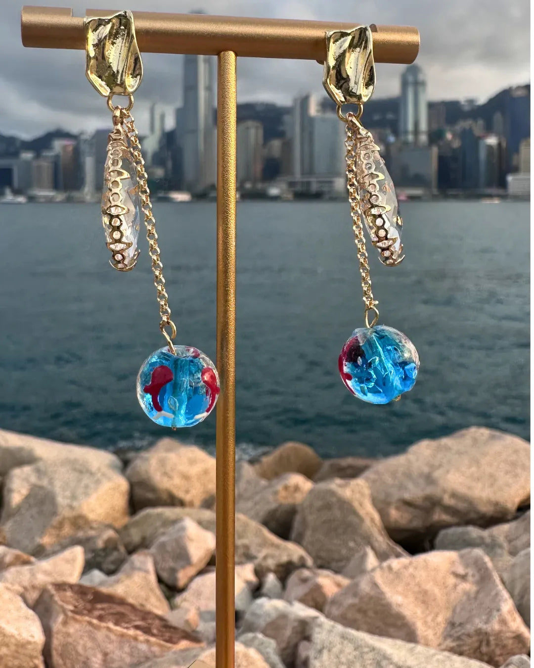 Aquarium Teardrop Glass & Mini Goldfish Earrings