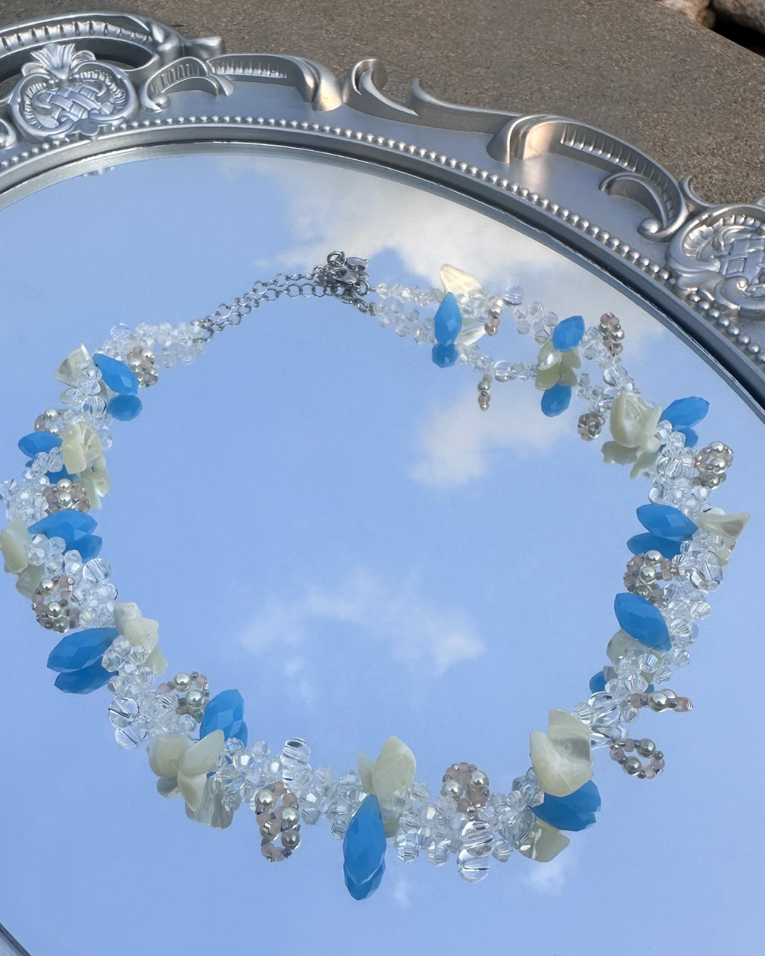 Azure Dawn White Shell & Glass Bead Necklace