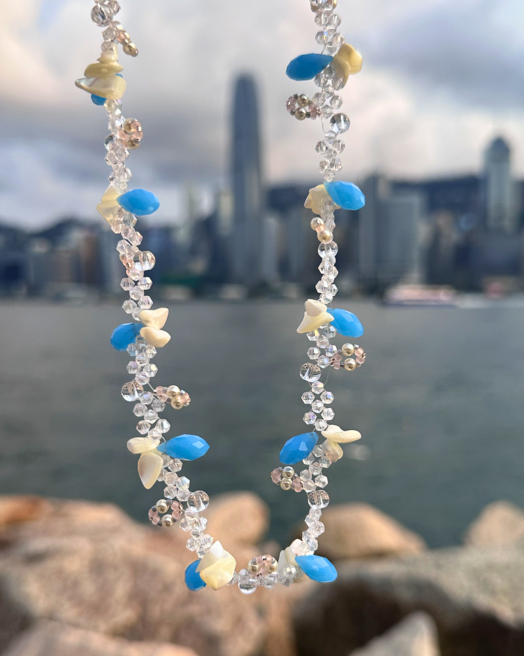 Azure Dawn White Shell & Glass Bead Necklace