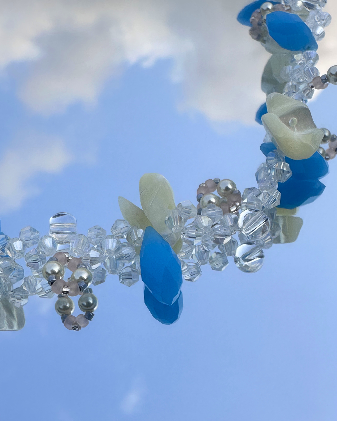 Azure Dawn White Shell & Glass Bead Necklace
