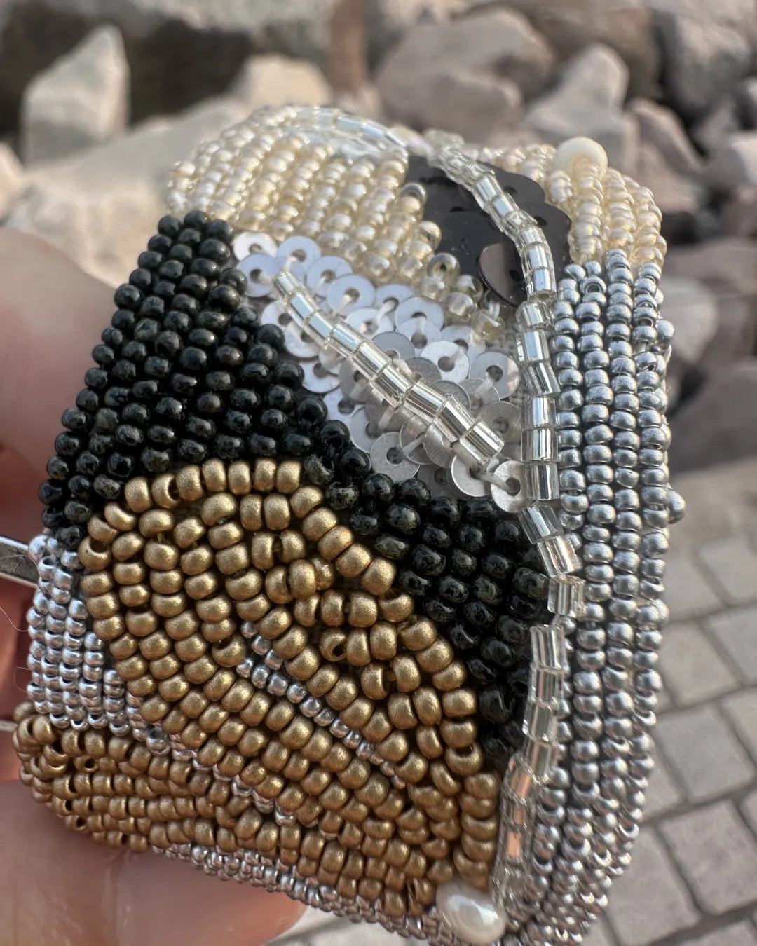 Bohemia Dark & Matte Gold 3D Bead-Embroidered Bracelet
