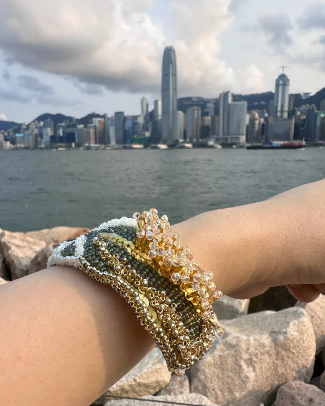  Bohemia Gold & Green 3D Bead-Embroidered Bracelet