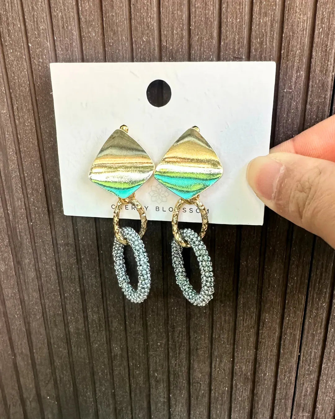 Circle of Life Golden Square & Matt Silver Medium Hoop Earrings