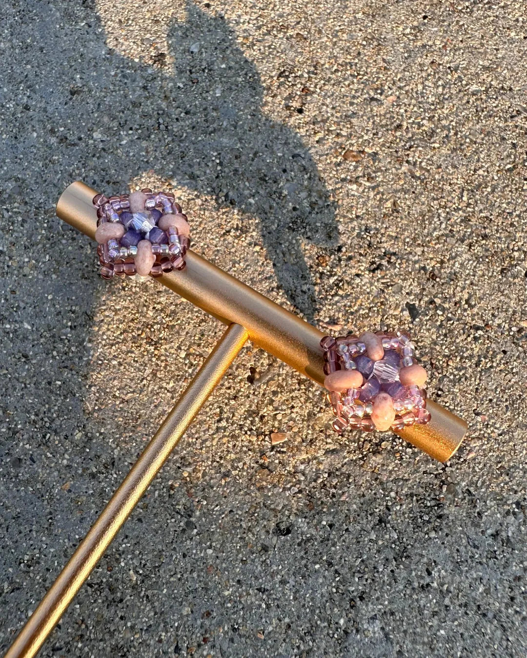 雙層馬賽克粉紫玻璃珠耳環