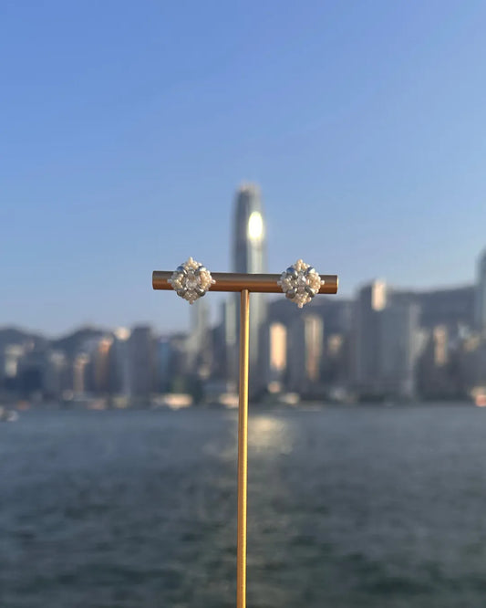 雙層馬賽克純白玻璃珠耳環