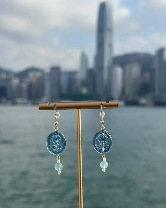 Glassy Rose深藍玫瑰海藍寶耳環