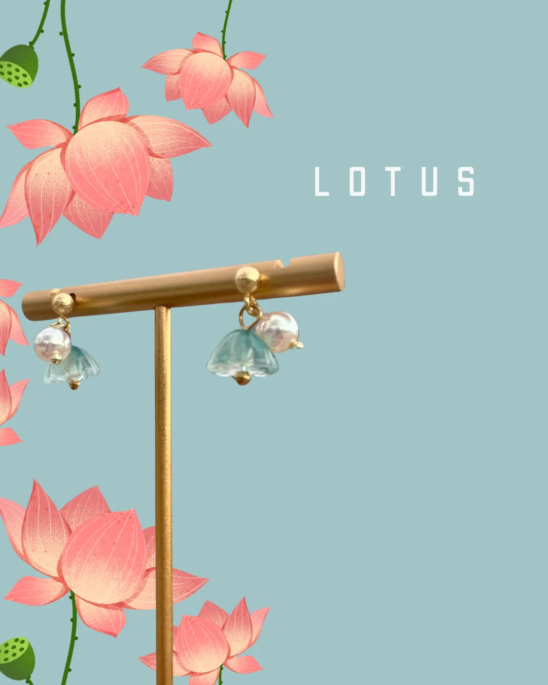 微雨初荷｜ LOTUS高光玻璃珍珠蓮蓬耳環
