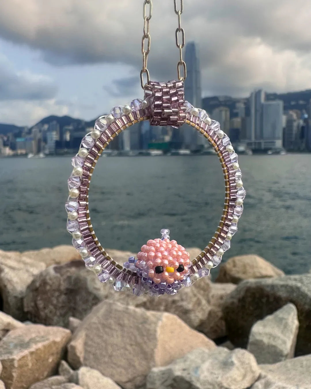 Little Bird 系列 ｜紫紅朱雀串珠超長項鏈