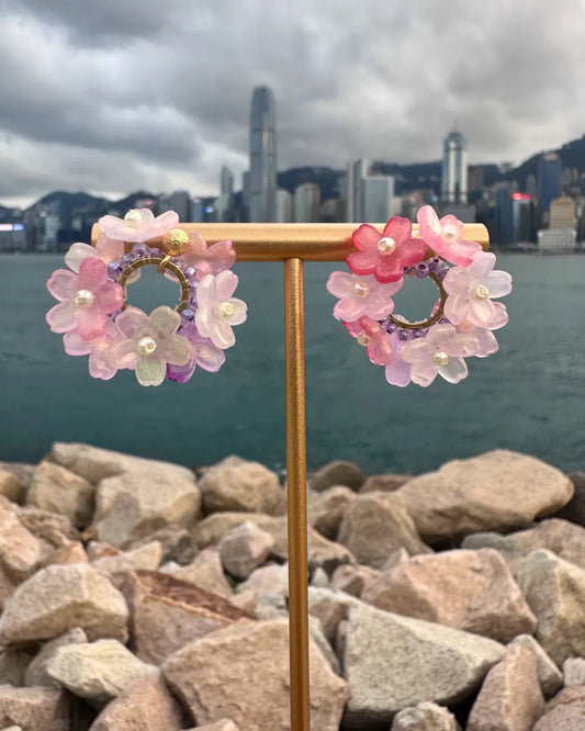 Sakura Wreath 櫻花小花環手編耳環