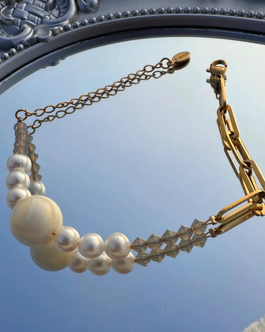 Stainless Steel Mother of Pearl & Swarovski Crystal Bracelet