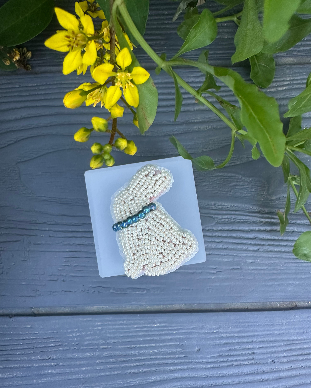 White Rabbit Beaded Embroidered Brooch